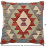 handmade Traditional Pillow Gray Red Hand-Woven SQUARE 100% WOOL Hand woven turkish pillow2' x 2'